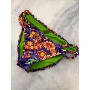 Becca Floral Bikini Bottoms‎ Beaded Straps Purple Swimwear Small